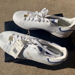 Adidas White Sneakers with Blue Trim